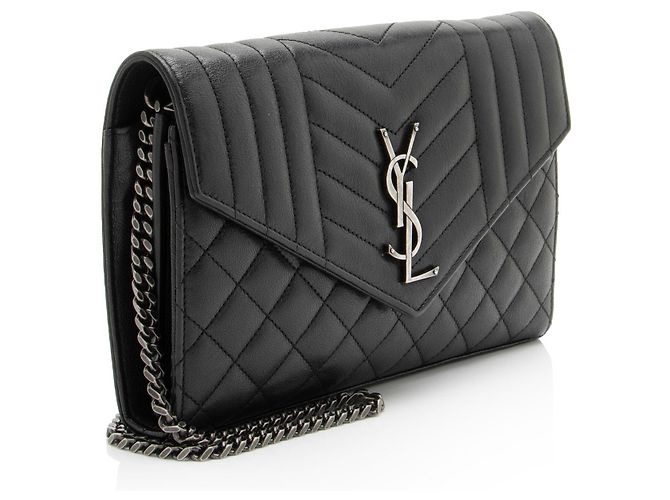 Autre Marque Portafoglio a catena monogram con pelle matelassé mista Saint Laurent - vista 2
