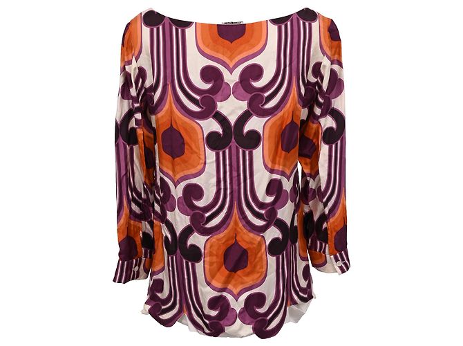 Top con stampa geometrica Miu Miu in seta multicolore - vista 3