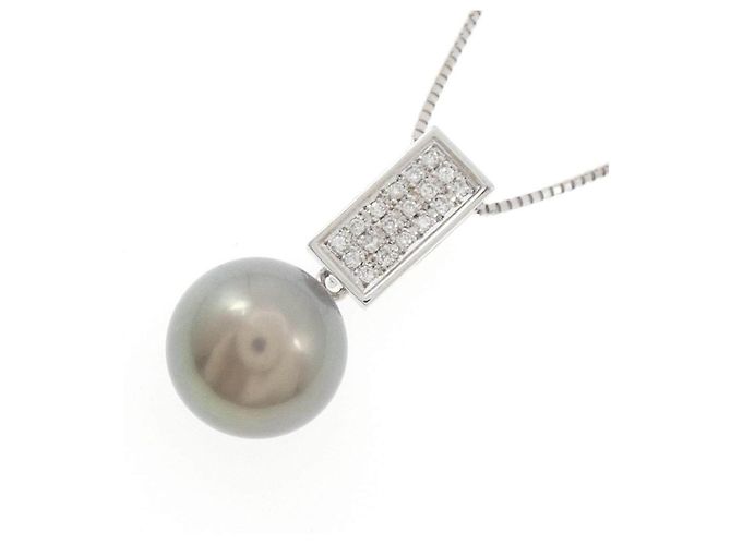 Autre Marque Au750 Au585 Halskette mit schwarzen Perlen und Diamanten - Ansicht 3