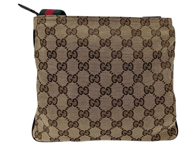 Borsa a tracolla Gucci in tela GG beige e marrone - vista 2