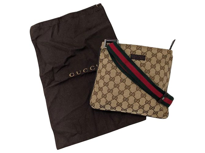 Borsa a tracolla Gucci in tela GG beige e marrone - vista 8