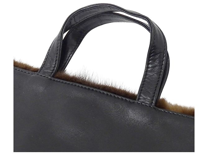 Sac à main Loewe en fourrure et cuir marron - vue 13