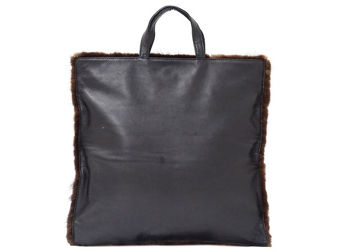 Sac à main Loewe en fourrure et cuir marron - vue 2