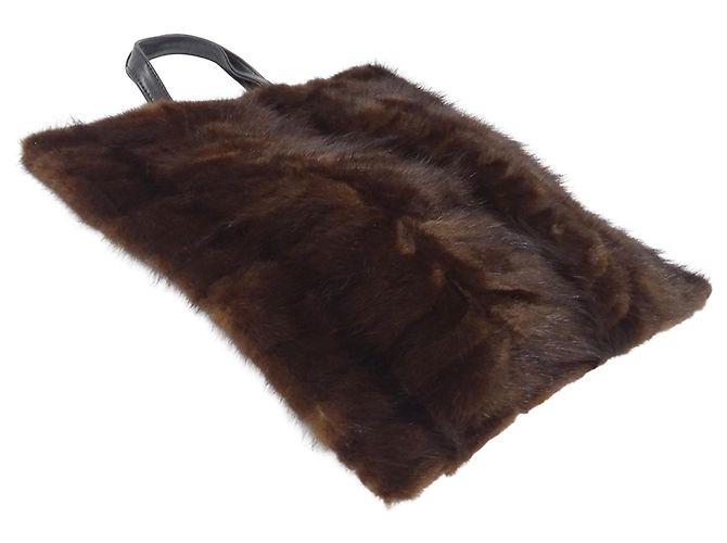 Sac à main Loewe en fourrure et cuir marron - vue 4