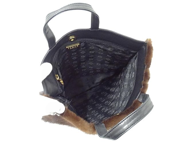 Sac à main Loewe en fourrure et cuir marron - vue 5