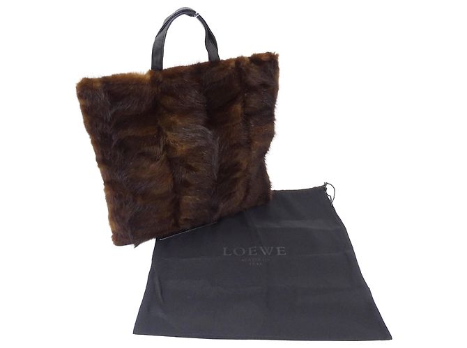 Sac à main Loewe en fourrure et cuir marron - vue 7