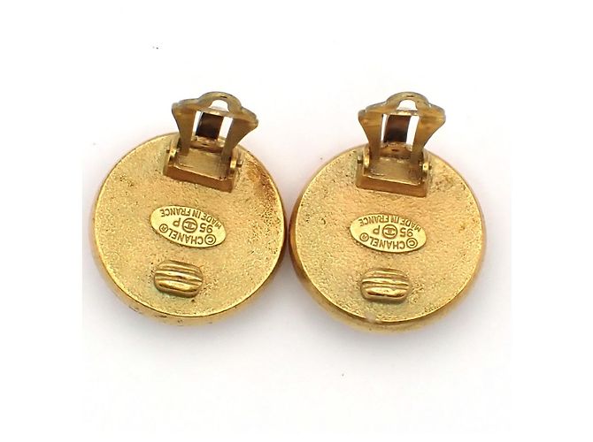 Chanel Vintage runde CC Clip-Ons aus Metall und Kunstperlen - Ansicht 5