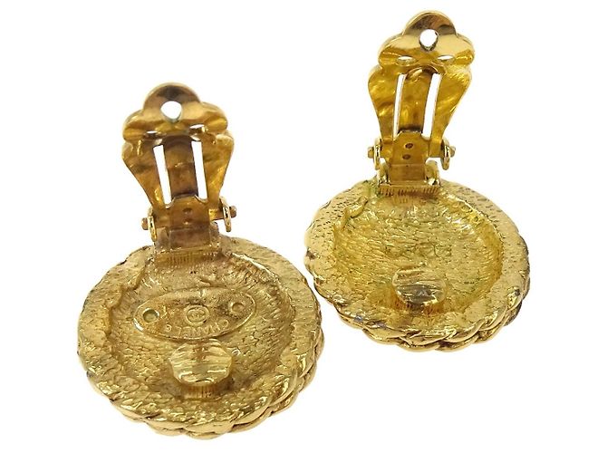 Clip Chanel Vintage CC trapuntate con bottone rotondo, metallo e perle finte - vista 2