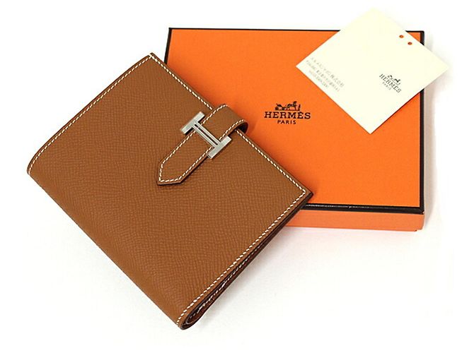 Hermès Portafoglio bi-fold Hermes Bearn Compact in pelle Epsom Gold Brown - vista 2
