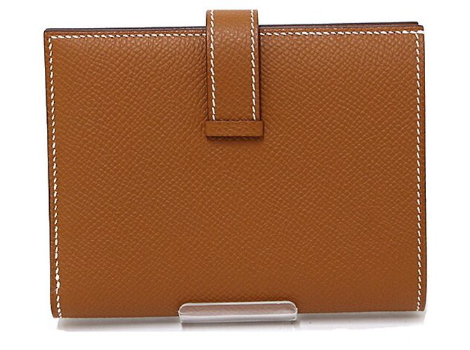 Hermès Portafoglio bi-fold Hermes Bearn Compact in pelle Epsom Gold Brown - vista 3