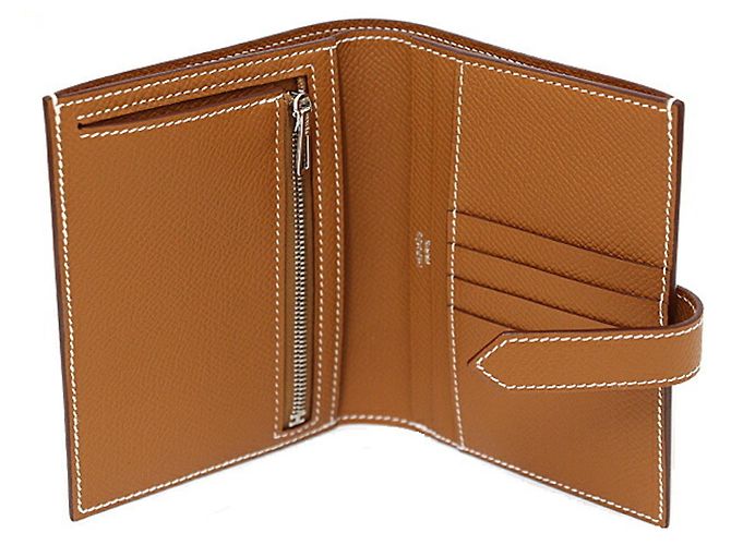 Hermès Portafoglio bi-fold Hermes Bearn Compact in pelle Epsom Gold Brown - vista 4