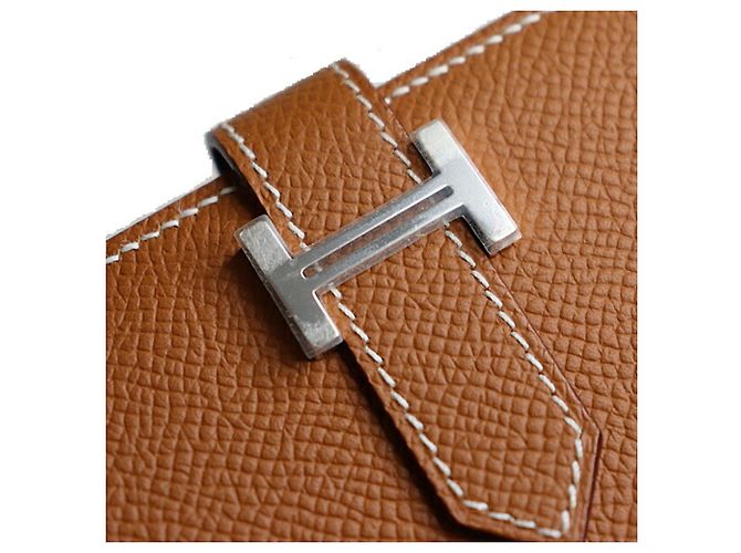 Hermès Portafoglio bi-fold Hermes Bearn Compact in pelle Epsom Gold Brown - vista 6