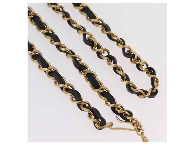 Chanel Vintage Logo Kettengürtel aus Metall und Leder - Ansicht 5