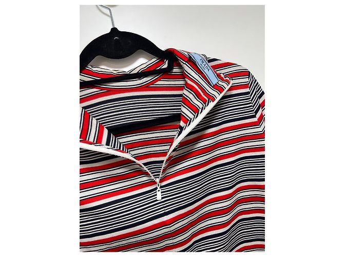 Prada Maglione a righe in cotone con zip - vista 9