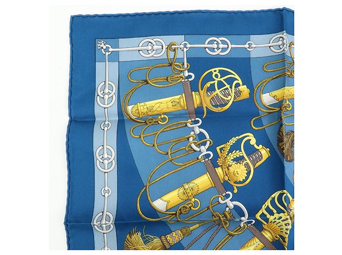 Hermès Carré 42 Sciarpa in seta blu - vista 4