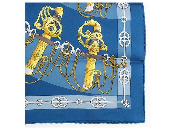 Hermès Carré 42 Sciarpa in seta blu - vista 7