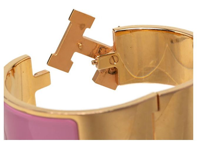 Hermès Bracciale Rigido Hermes Clic Clac H PM in Smalto Rosa e Placcato Oro - vista 4