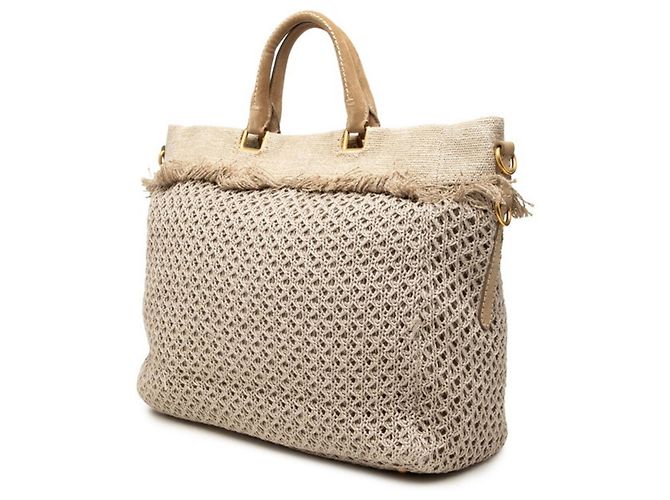 Borsa Tote Prada in maglia mesh con logo triangolo e frange - vista 2