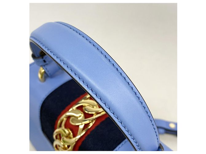 Borsa a mano Gucci Sylvie in pelle blu - vista 11
