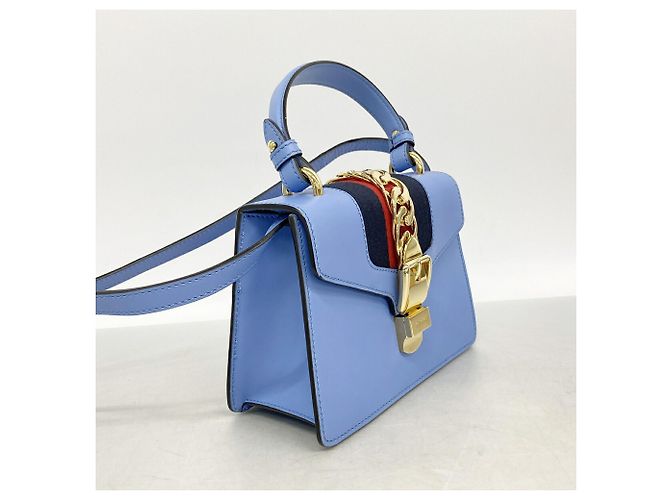 Borsa a mano Gucci Sylvie in pelle blu - vista 2