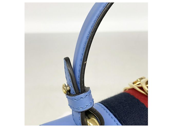 Borsa a mano Gucci Sylvie in pelle blu - vista 7