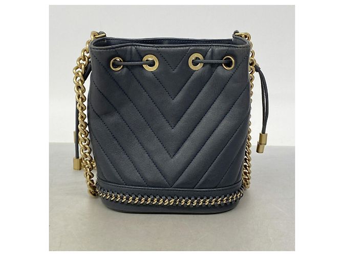 Borsa a tracolla Chanel in pelle blu navy - vista 11