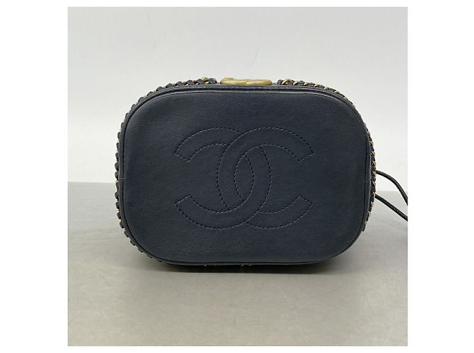 Borsa a tracolla Chanel in pelle blu navy - vista 3