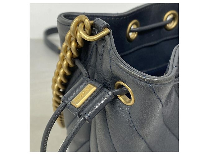 Borsa a tracolla Chanel in pelle blu navy - vista 7
