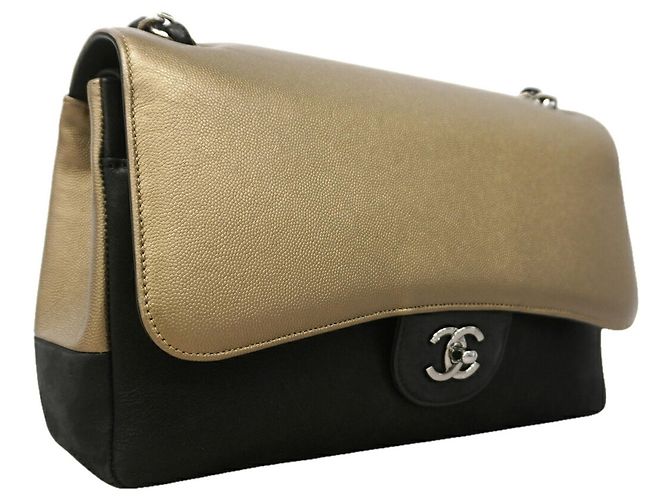 Borsa a tracolla Chanel Double Flap Nera Khaki Pelle - vista 2