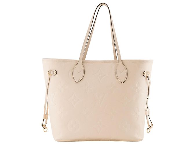 LOUIS VUITTON - Louis Vuitton Neverfull MM Shopper aus beigem Empreinte-Leder - Ansicht 4