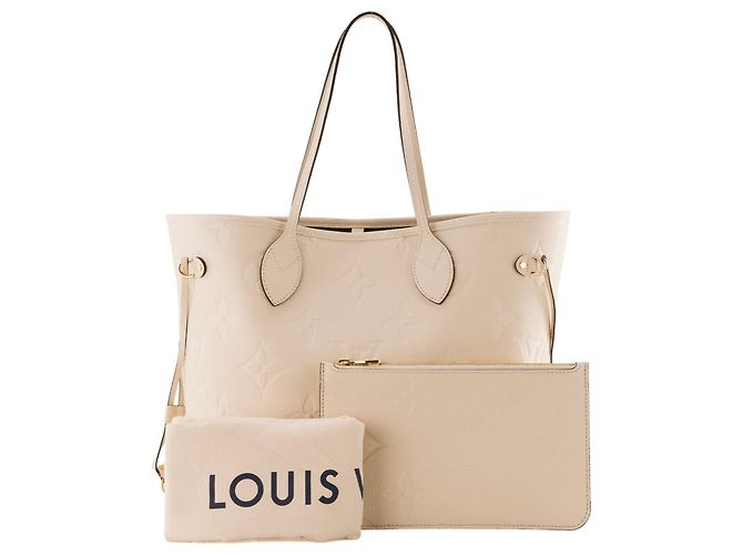 LOUIS VUITTON - Louis Vuitton Neverfull MM Shopper aus beigem Empreinte-Leder - Ansicht 8