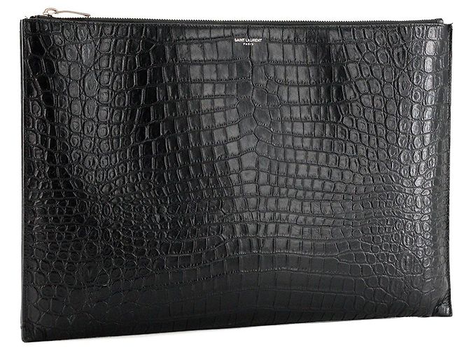 Autre Marque SAINT LAURENT - Pochette Saint Laurent in pelle goffrata coccodrillo nero - vista 2