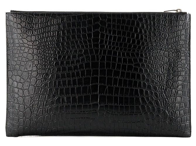 Autre Marque SAINT LAURENT - Pochette Saint Laurent in pelle goffrata coccodrillo nero - vista 3