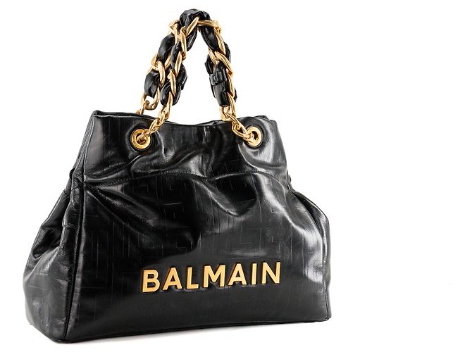 BALMAIN - Cabas 1945 Soft Balmain Tasche aus schwarzem knittrigem Leder - Ansicht 2