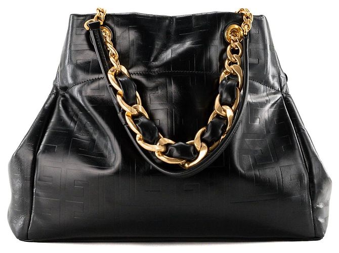 BALMAIN - Cabas 1945 Soft Balmain Tasche aus schwarzem knittrigem Leder - Ansicht 3
