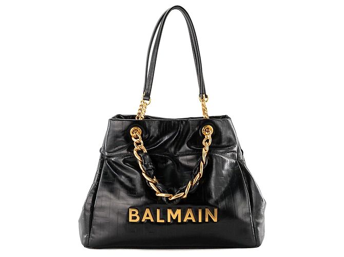 BALMAIN - Cabas 1945 Soft Balmain Tasche aus schwarzem knittrigem Leder - Ansicht 5
