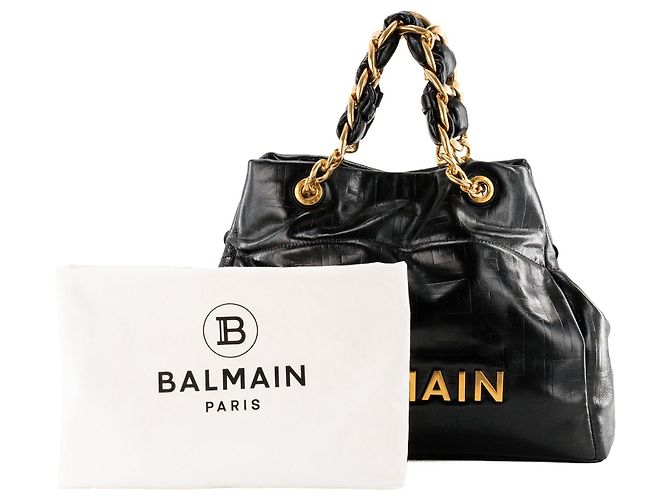 BALMAIN - Cabas 1945 Soft Balmain Tasche aus schwarzem knittrigem Leder - Ansicht 8