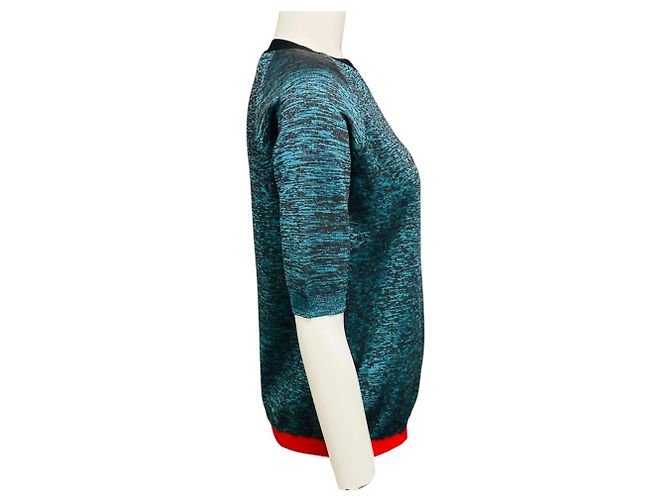 Marni Top de punto de lana manga corta Azul / Negro / Rojo - vista 2
