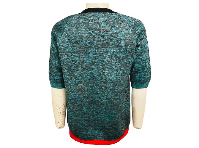Marni Top de punto de lana manga corta Azul / Negro / Rojo - vista 3