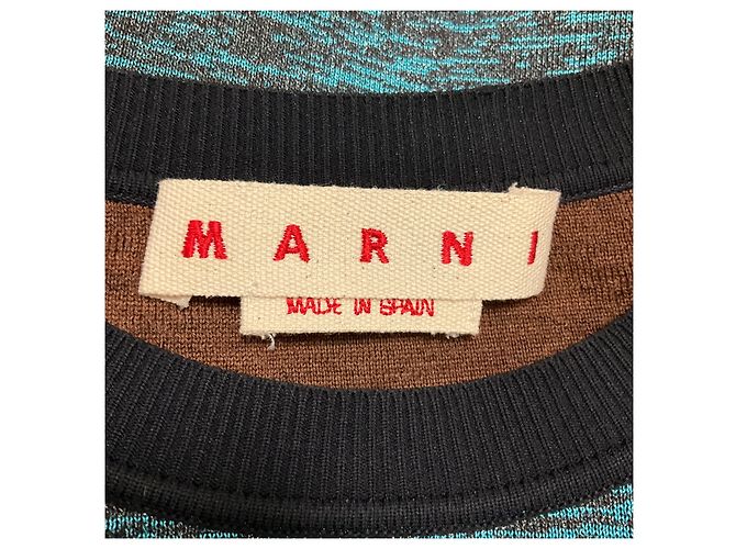 Marni Top de punto de lana manga corta Azul / Negro / Rojo - vista 4