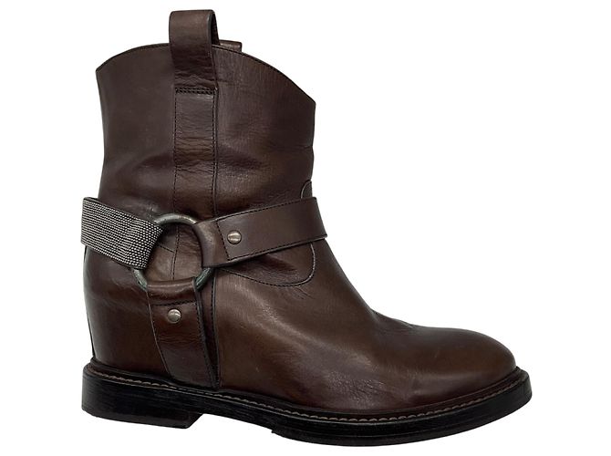 Botines Brunello Cucinelli de cuero marrón envejecido con Monili - vista 2