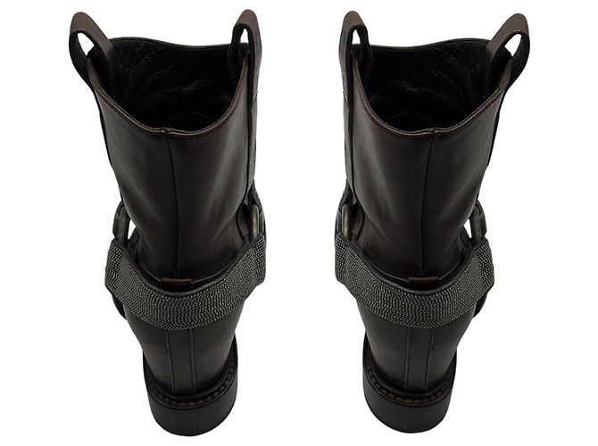 Botines Brunello Cucinelli de cuero marrón envejecido con Monili - vista 5