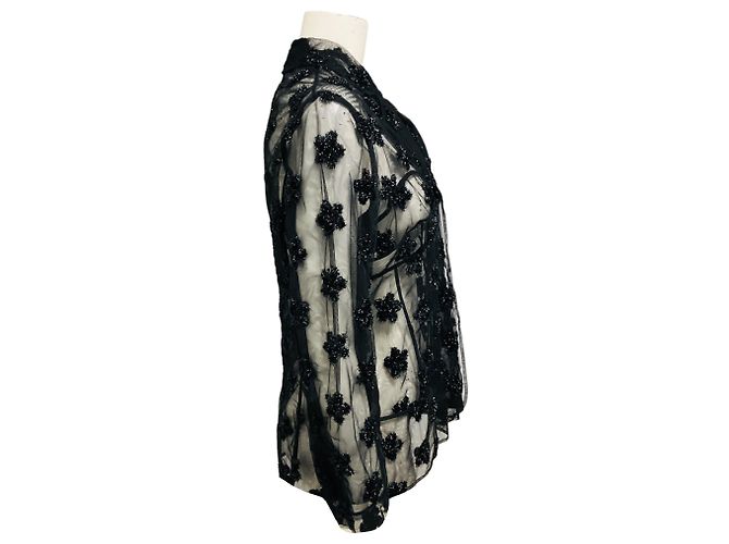 Blazer in tulle mesh trasparente Simone Rocha nero con fiori e decorazioni in Lurex - vista 2