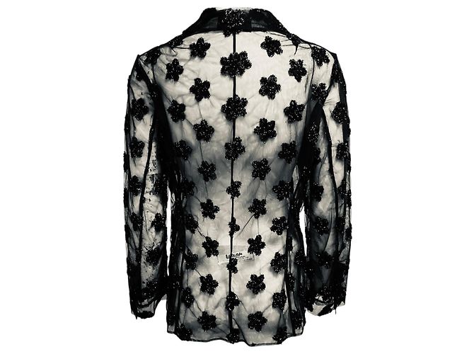 Blazer in tulle mesh trasparente Simone Rocha nero con fiori e decorazioni in Lurex - vista 3