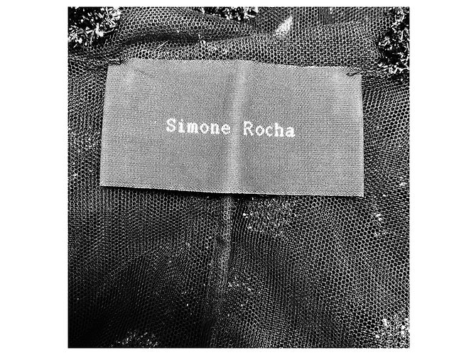 Blazer in tulle mesh trasparente Simone Rocha nero con fiori e decorazioni in Lurex - vista 4