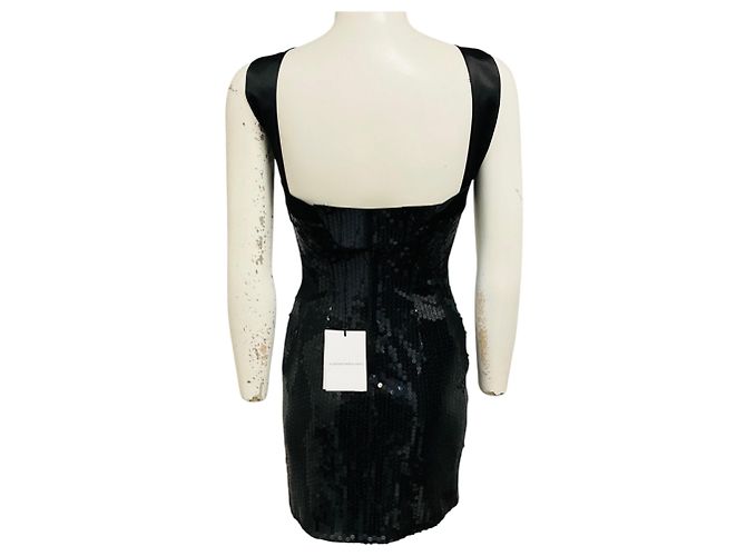 Alessandra Rich schwarzes Pailletten-Minikleid mit Seidenschleife - Ansicht 3