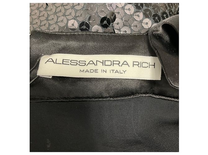 Alessandra Rich schwarzes Pailletten-Minikleid mit Seidenschleife - Ansicht 4