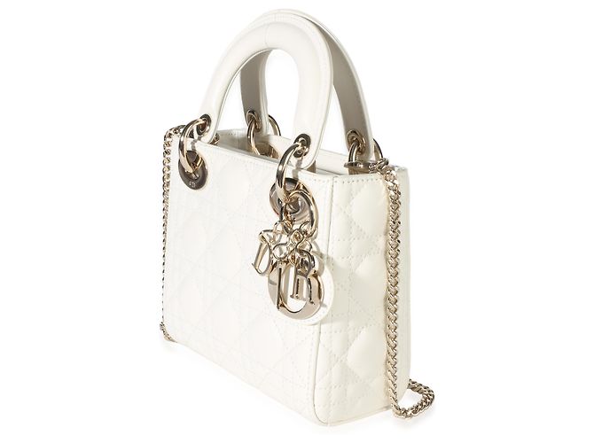Christian Dior White Lambskin Cannage Mini Lady Dior - vista 3