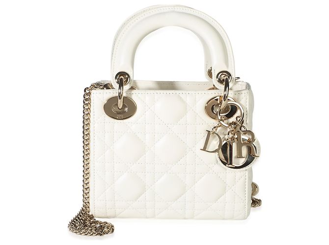 Christian Dior White Lambskin Cannage Mini Lady Dior - vista 8