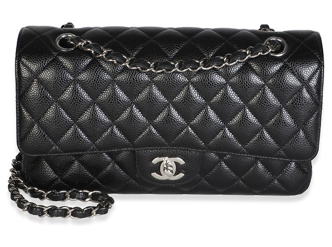 Gabrielle Borsa Chanel Medium Classic Double Flap in pelle caviar matelassé nera - vista 8